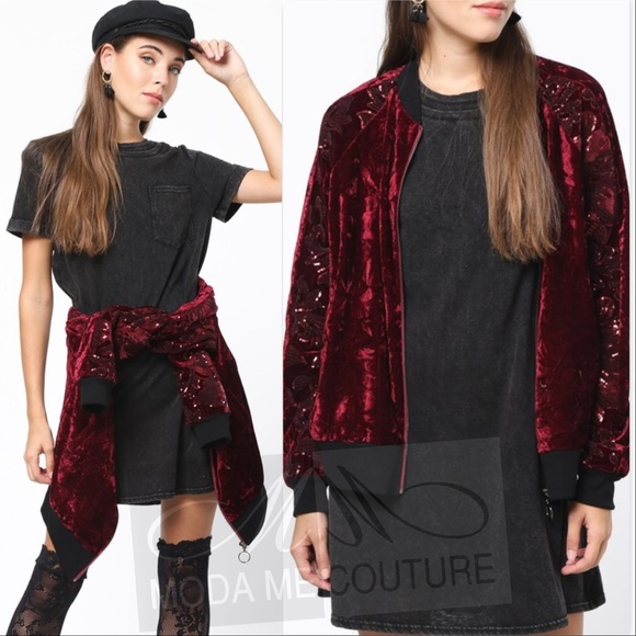 MODA ME COUTURE Jackets & Blazers - Wine & Sequins Bomber Jacket